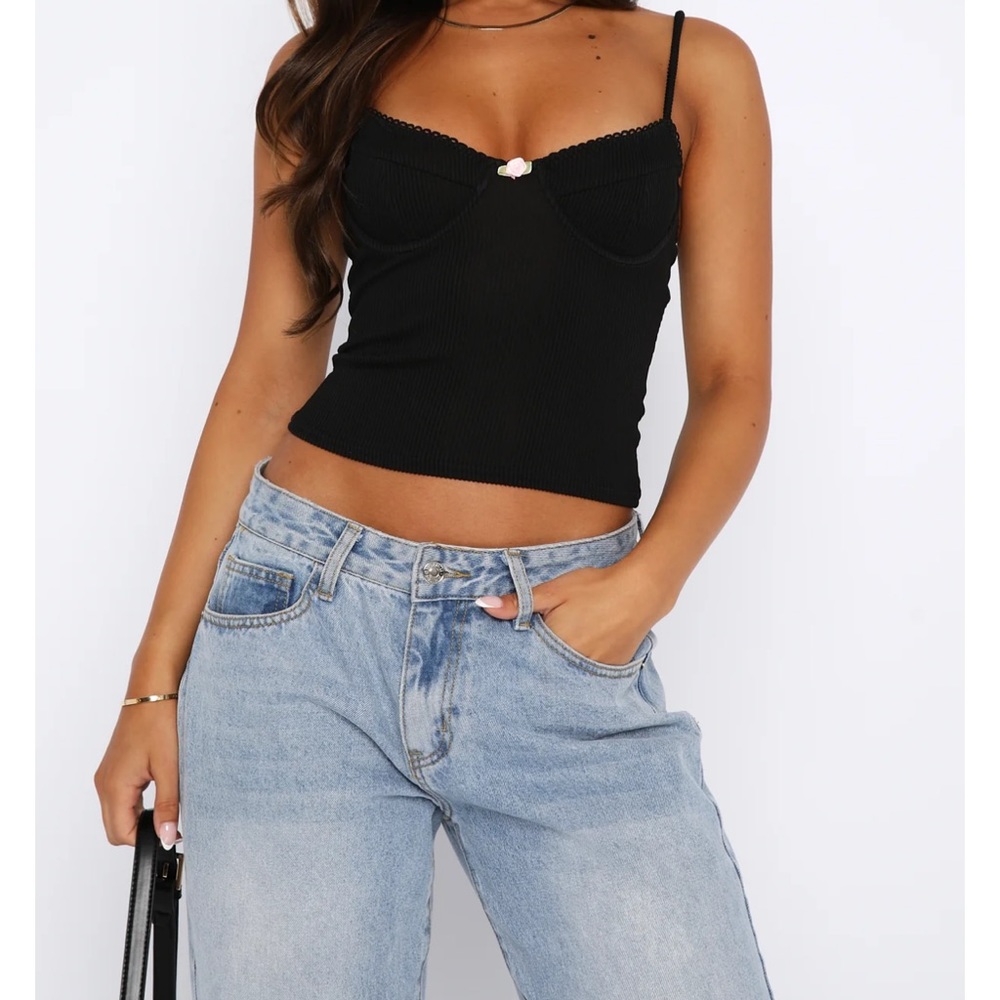 White Fox Boutique Black Ribbed Cami Top